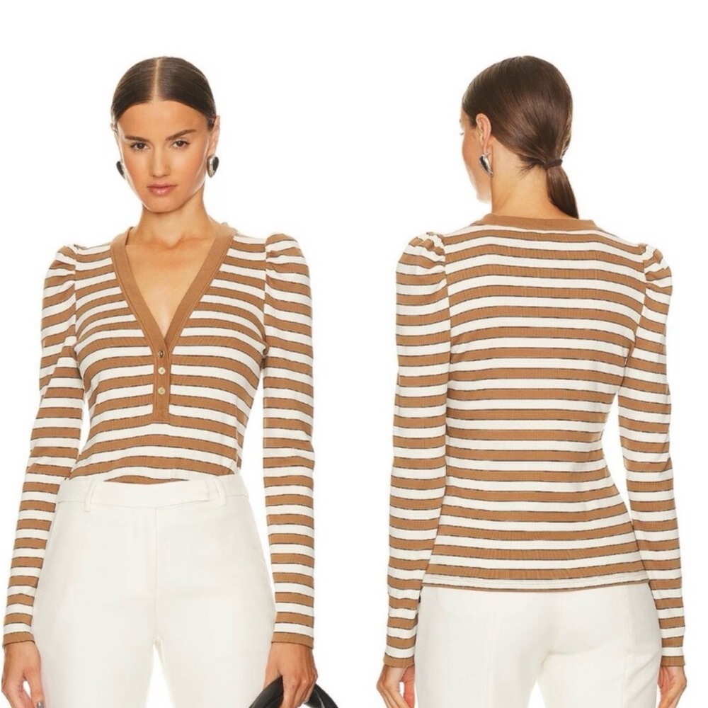 Veronica Beard Delkab Striped Knit Puff-Sleeve Top